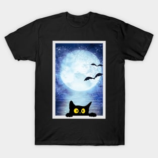 Sneak Peak Spooky Cat in Halloween Night Scene T-Shirt